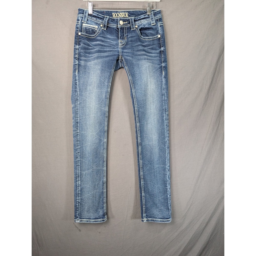 Rock & Roll Cowgirl Rival Low Rise Straight Leg Jeans 26x34 Blue Denim 6922
